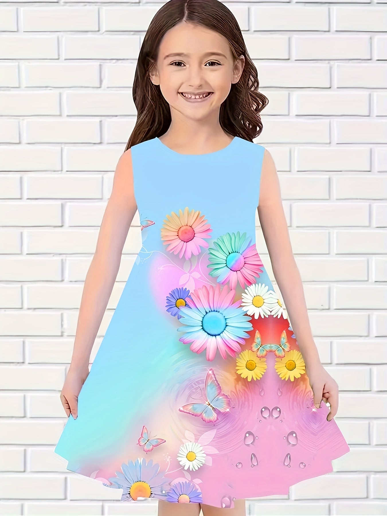 Girls Sleeveless Flower Dress for Summer Party