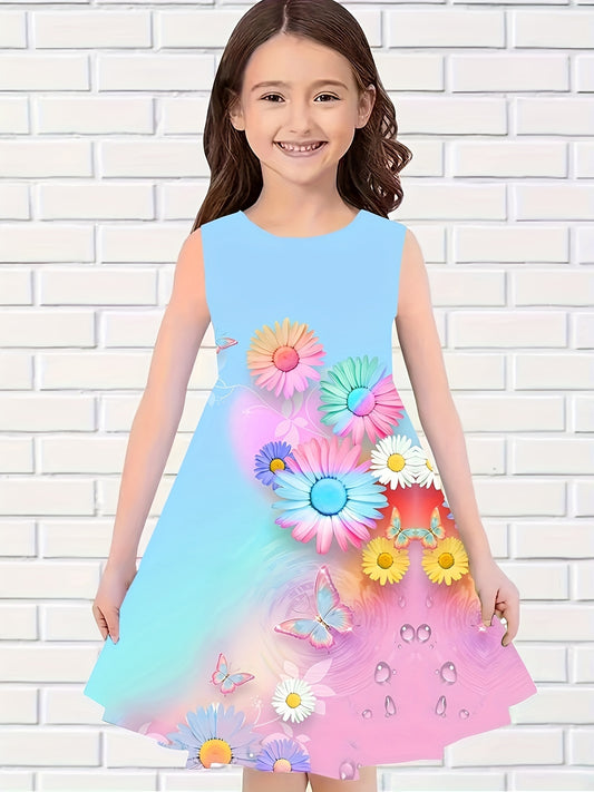 Girls Sleeveless Flower Dress for Summer Party