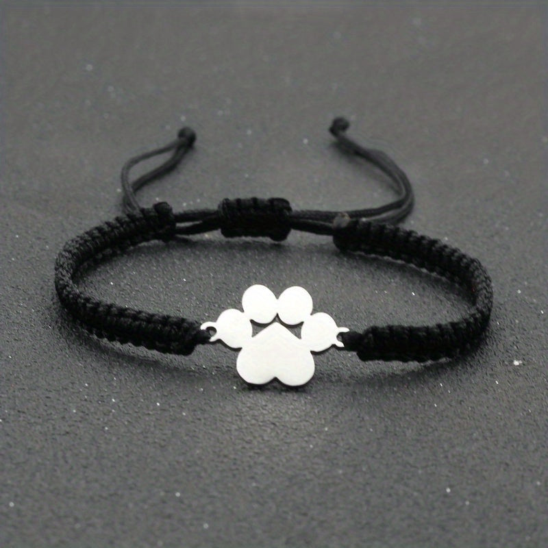 Adjustable Stainless Steel Dog Paw Bracelet for Men