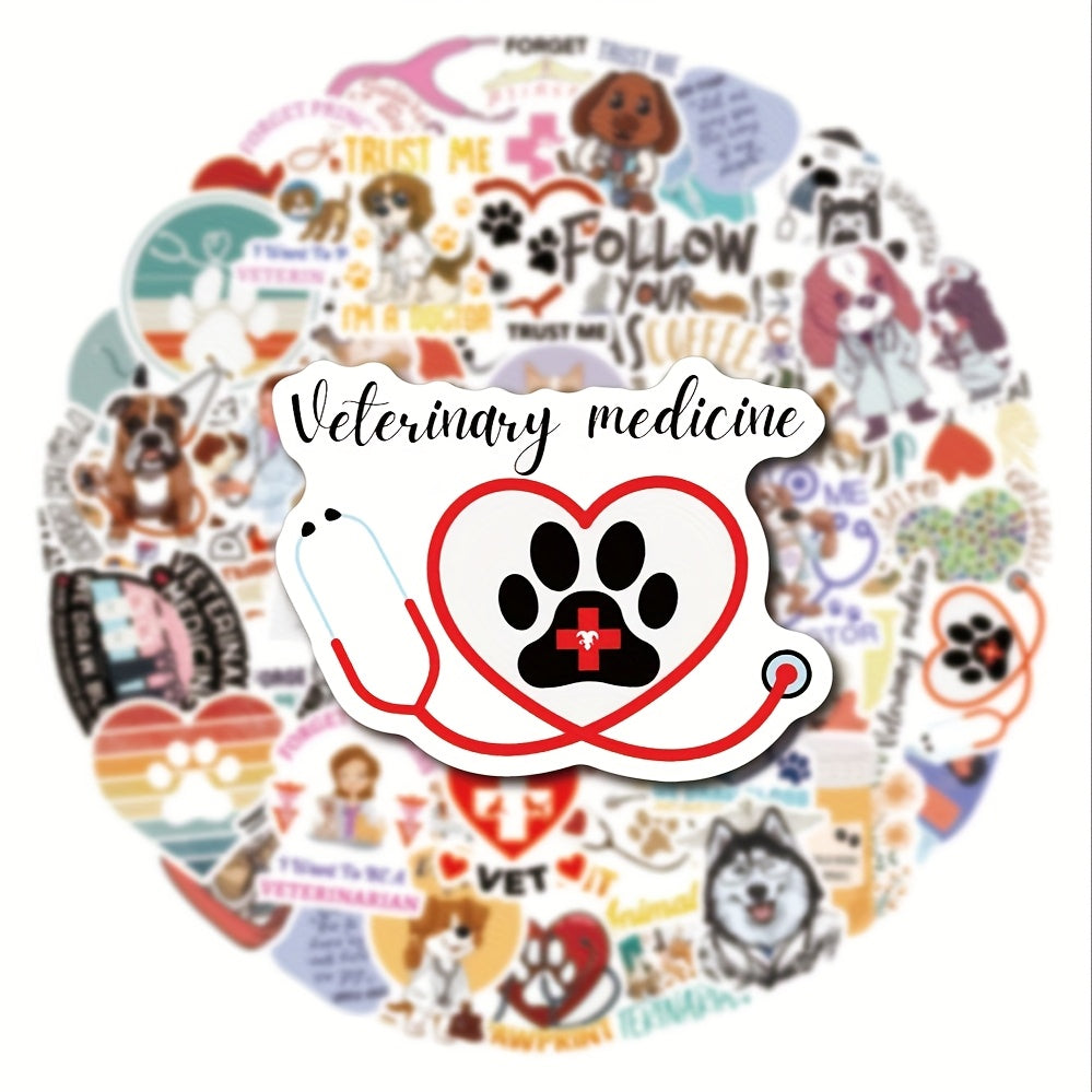 60pcs Animal Vet Theme Stickers Stethoscopes Paw Prints Vinyl Stickers