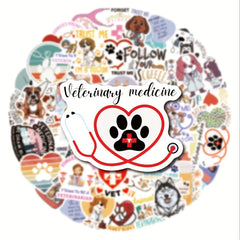 60pcs Animal Vet Theme Stickers Stethoscopes Paw Prints Vinyl Stickers