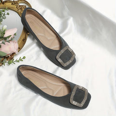 Women's Square Toe Ballet Flats with Rhinestone Buckle