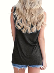 Guitar & Letter Print Tank Top Crew Neck Summer Sleeveless Top