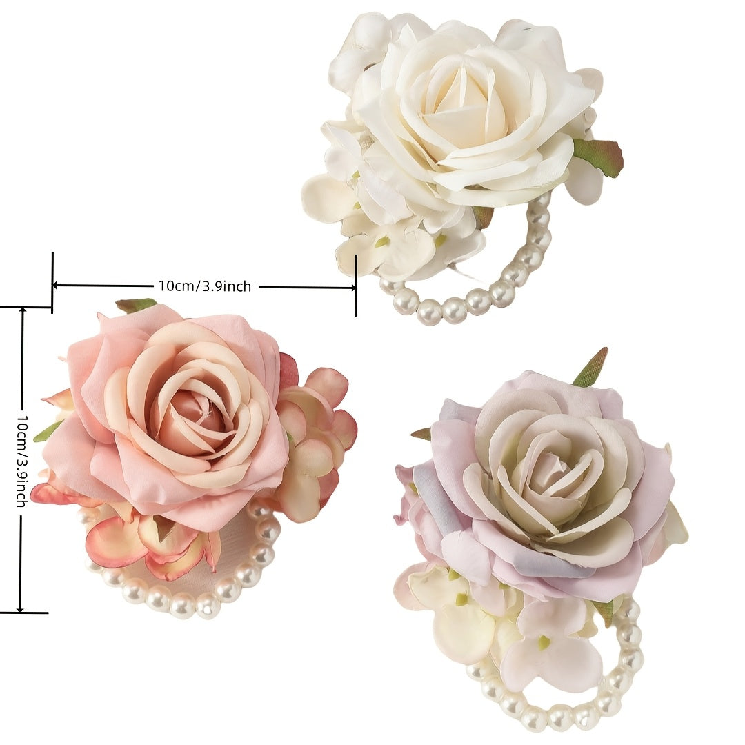 6pcs Rose & Faux Wrist Corsages for Bridal Party