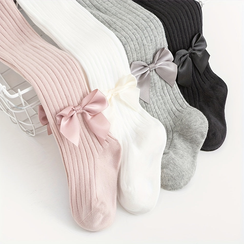 Girls Bow Decor Solid Pantyhose for Spring/Autumn