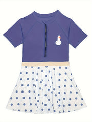 Sweet Girls Polka Dot Print Short Sleeve Swimsuit Beach Gift
