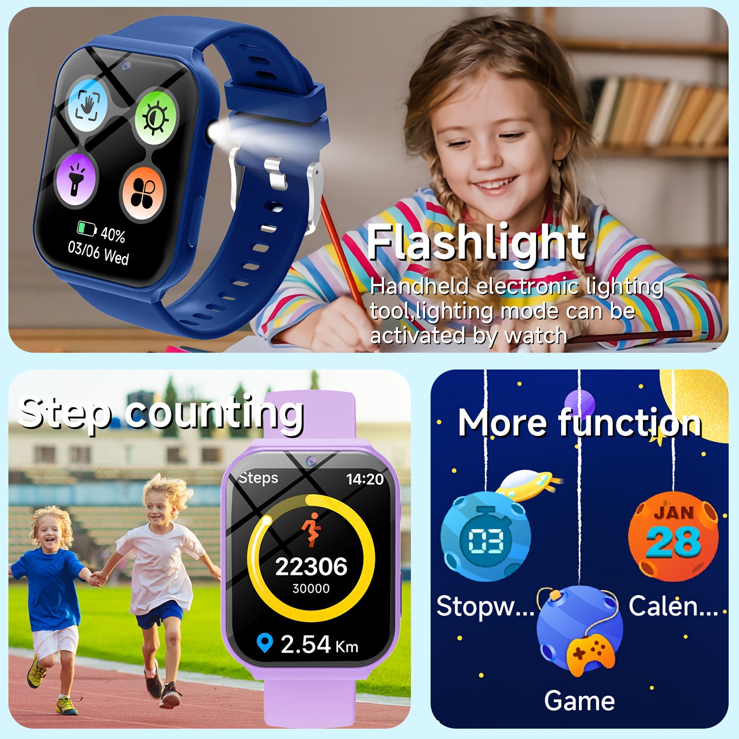 Kids Smart Watch w/ 18 Games Pedometer Camera Music Video Player