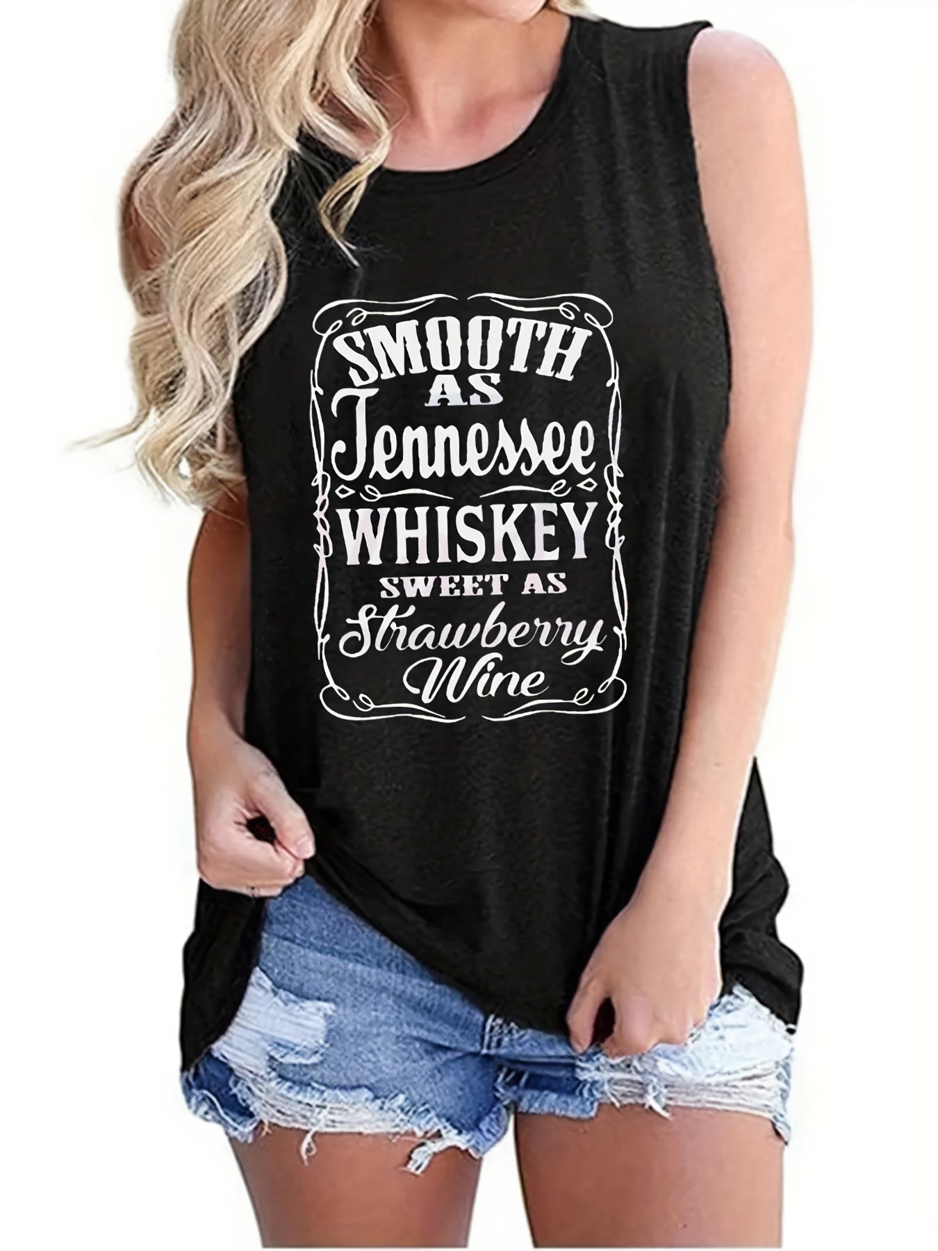 Letter Print Sleeveless Tank Top Casual Loose Tank Top