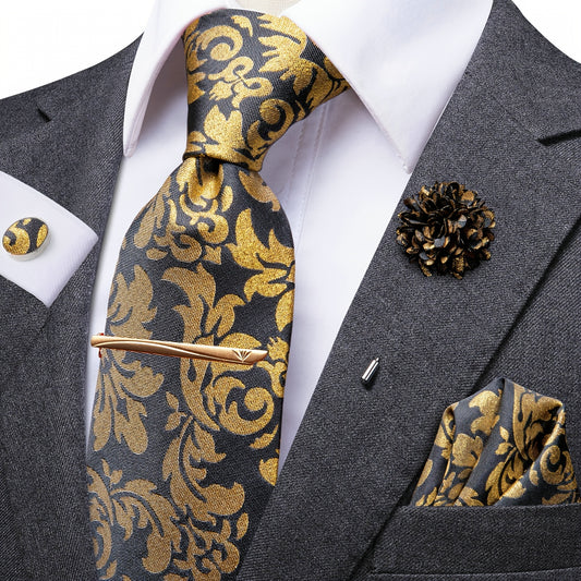 Classic Business Men's Tie Set Solid Corsage Silk Hankey Cufflinks Clip
