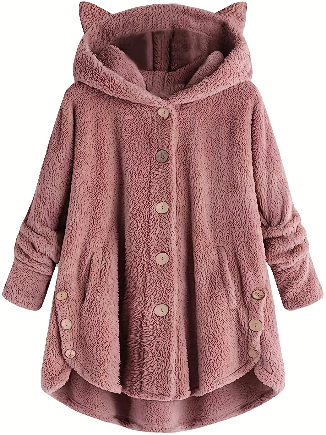 Solid Hooded Button Down Warm Jacket for Fall & Winter