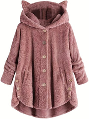 Solid Hooded Button Down Warm Jacket for Fall & Winter