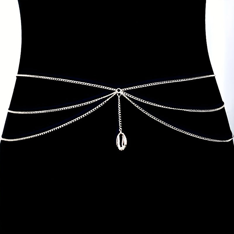 Shell Tassel Boho Waist Chain Three Layer Metal Belly Chain