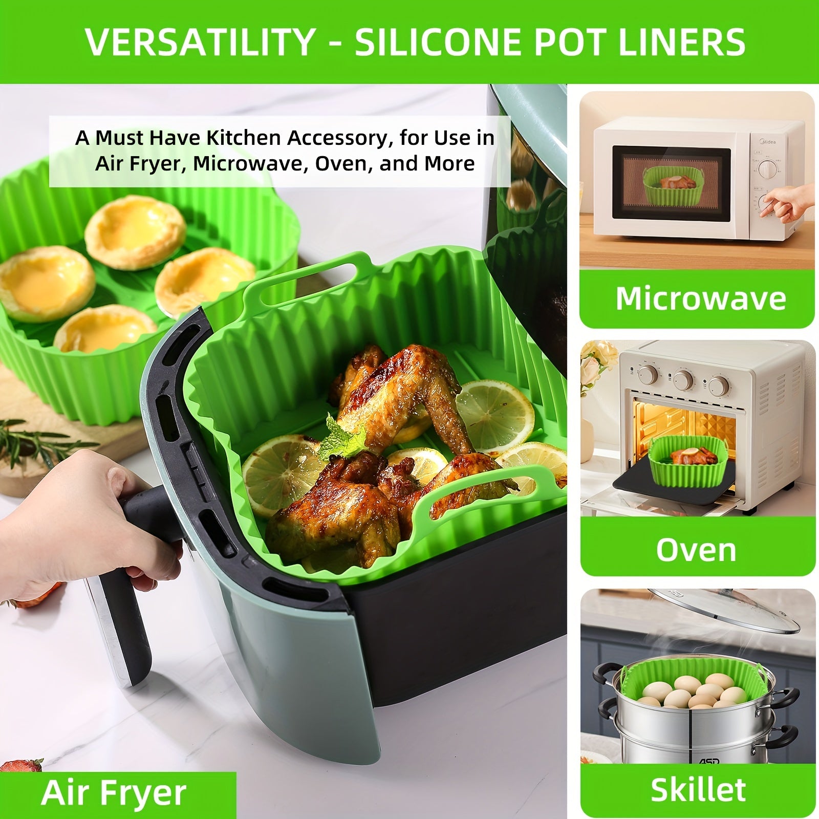 5pcs Silicone Air Fryer Liner 19cm Square BPA-Free Reusable Baking Tray