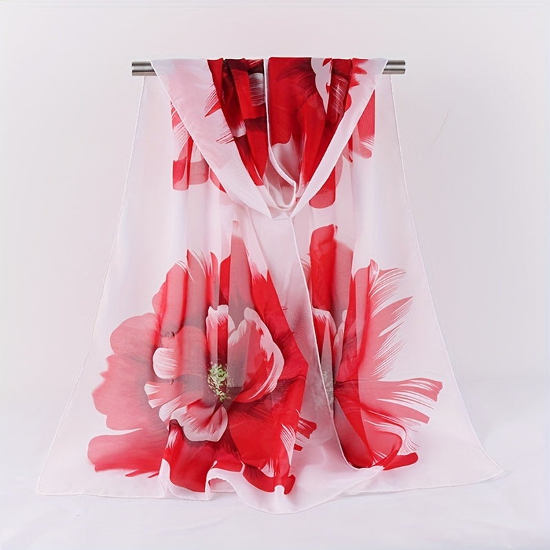Vintage Flower Print Chiffon Scarf Hijab Double Thin Breathable Shawl