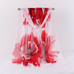 Vintage Flower Print Chiffon Scarf Hijab Double Thin Breathable Shawl