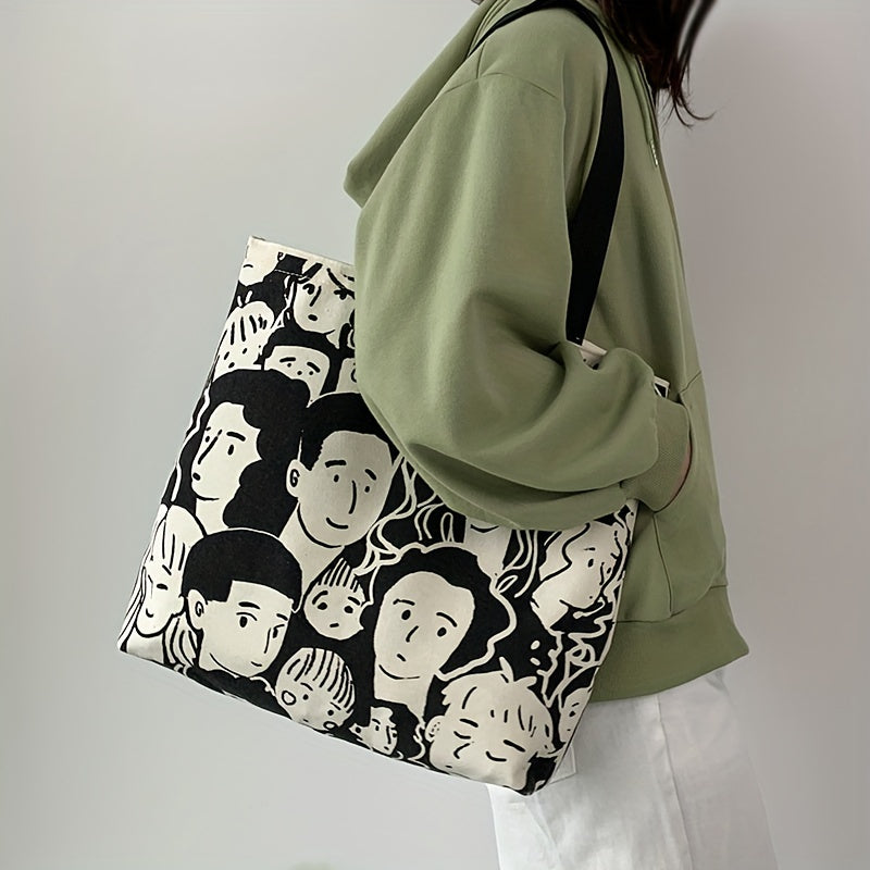 Canvas Tote Bag Large Capacity Casual Style Inside Pocket Zipper Shopping Choice