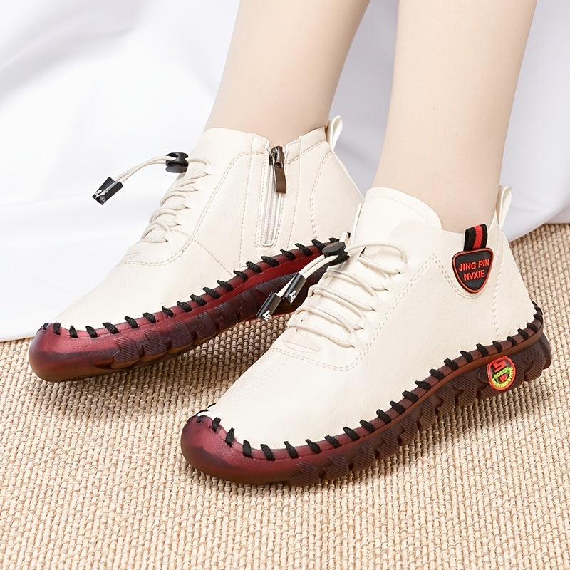 Side Zipper Flat Slip On Shoes Solid Drawstring Lightweight Soft Sole Shoes