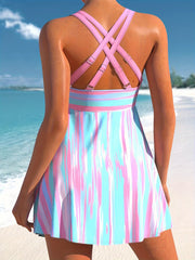  Striped Lace Up Tankini Set