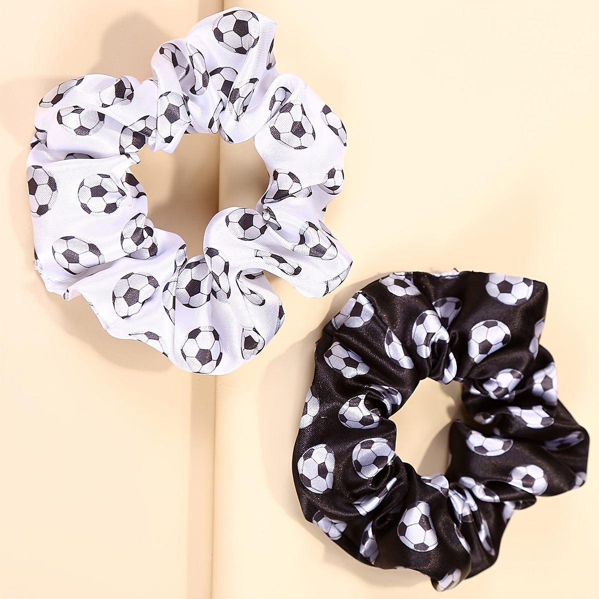 2pcs Soccer Charm Scrunchie Silk Hair Tie Ponytail Holder