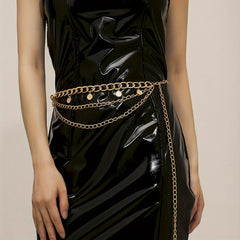 Layered Coin Pendant Waist Chain Golden Tassel Metal Chain Belt