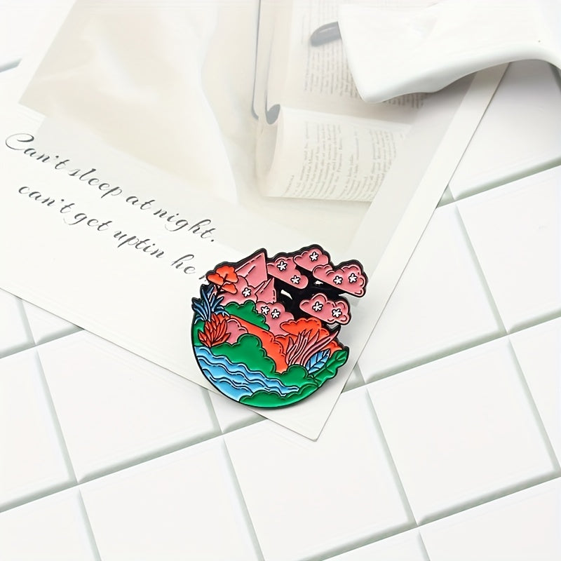 Pink Cherry Blossoms Cherry Tree Brooch for Men
