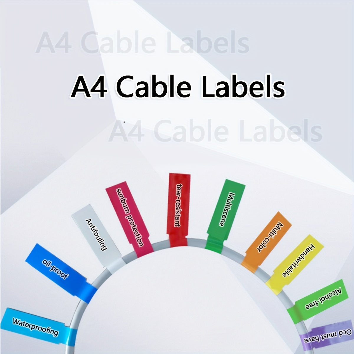 12pcs Multicolor Cable Labels A4 Waterproof Stickers