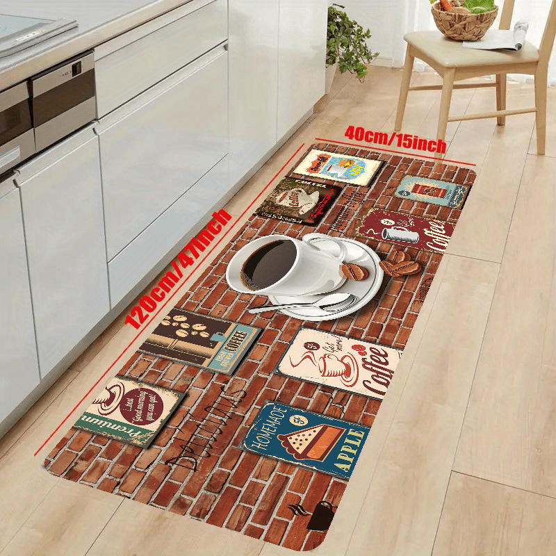 Soft Kitchen Rug Coffee Print Anti-Fatigue Waterproof Non-Slip Set