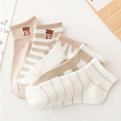 5 Pairs Striped & Plaid Socks & Lightweight Short Socks Women's Stockings