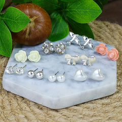 Heart Shaped Stud Earrings Set Multicolor Women Girls