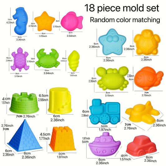 Colorful Beach Toy Set with Sand Molds and Animal Shapes
