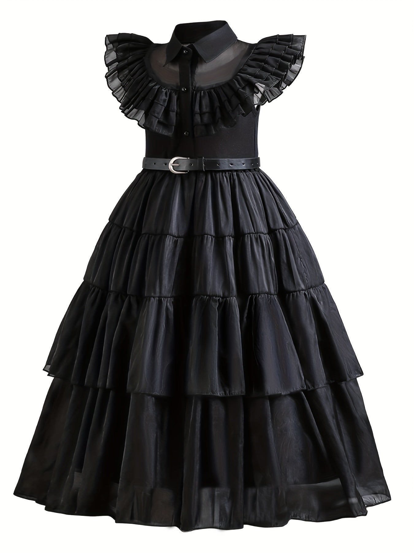 Girls Ruffled Sleeves Dress Princess Dresses & Belt