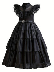 Girls Ruffled Sleeves Dress Princess Dresses & Belt