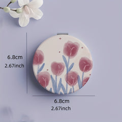 Tulip Pattern Round Folding Mirror with Magnifying Function