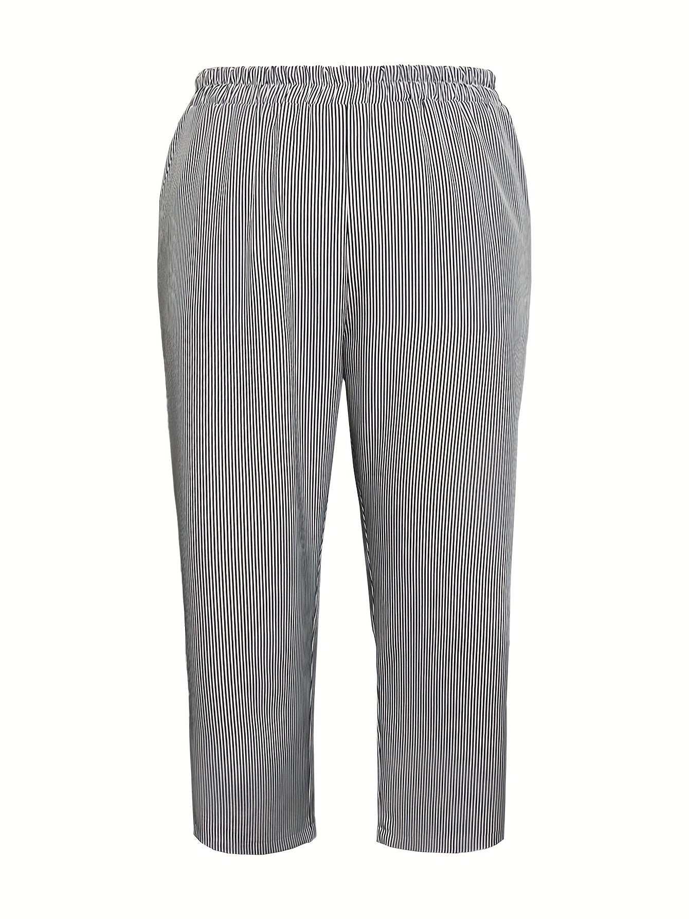  Stripe Print Crop Trousers with Pockets