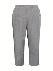  Stripe Print Crop Trousers with Pockets