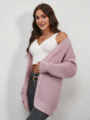  Ribbed Long Sleeve Open Front Knit Cardigan