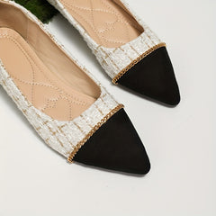Plaid Pattern Slip On Flat Shoes Chain Detail Lightweight Pointed Toe