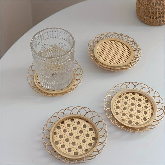 Boho Retro Flower Coaster Woven Bamboo Rattan Placemats