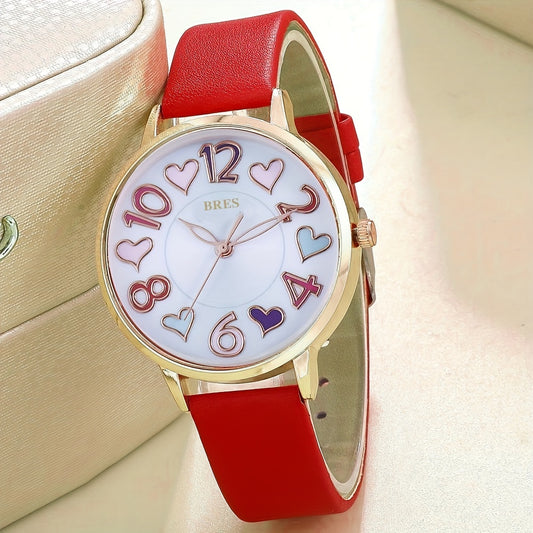 Girls Waterproof Hearts Watch with PU Leather Strap