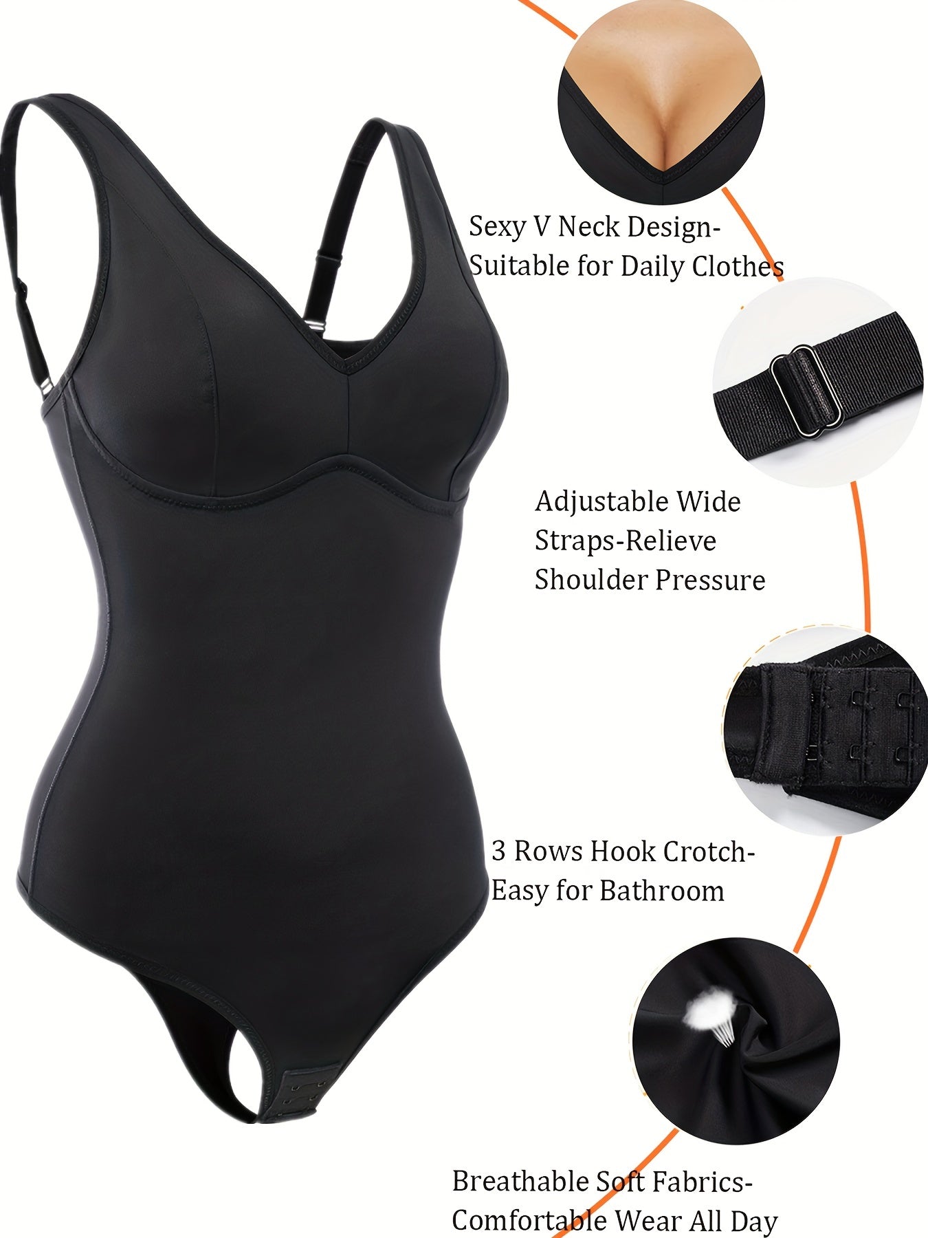 Seamless Thong Shaping Bodysuit V Neck Tummy Control Slimmer Body Shaper