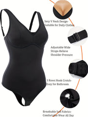Seamless Thong Shaping Bodysuit V Neck Tummy Control Slimmer Body Shaper