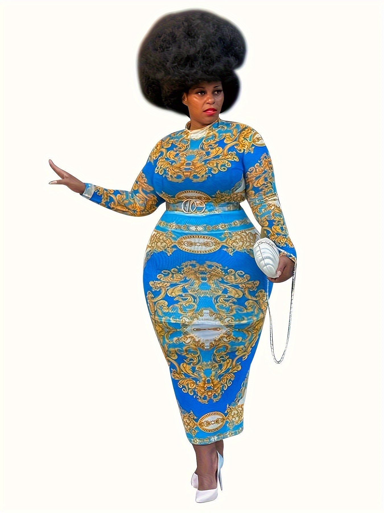  Baroque Print Bodycon Midi Dress