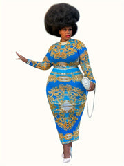  Baroque Print Bodycon Midi Dress