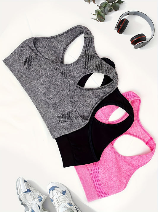 3pcs Solid Yoga Tank Top Sports Bra Sets for Women