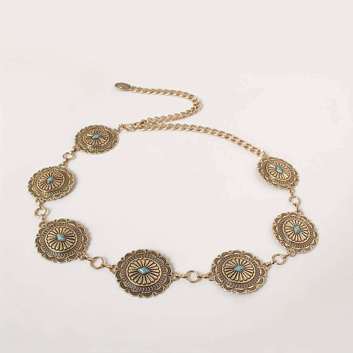 Turquoise Inlaid Waist Chain Western Tassel Belly Chain
