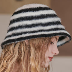 Striped Fisherman Hat Women's Winter Plush Hat