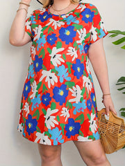 Floral Print Batwing Sleeve Round Neck Boho Dress