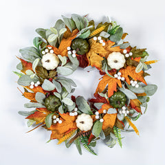 Fall Wreath for Front Door Pumpkin Halloween Thanksgiving Decoration