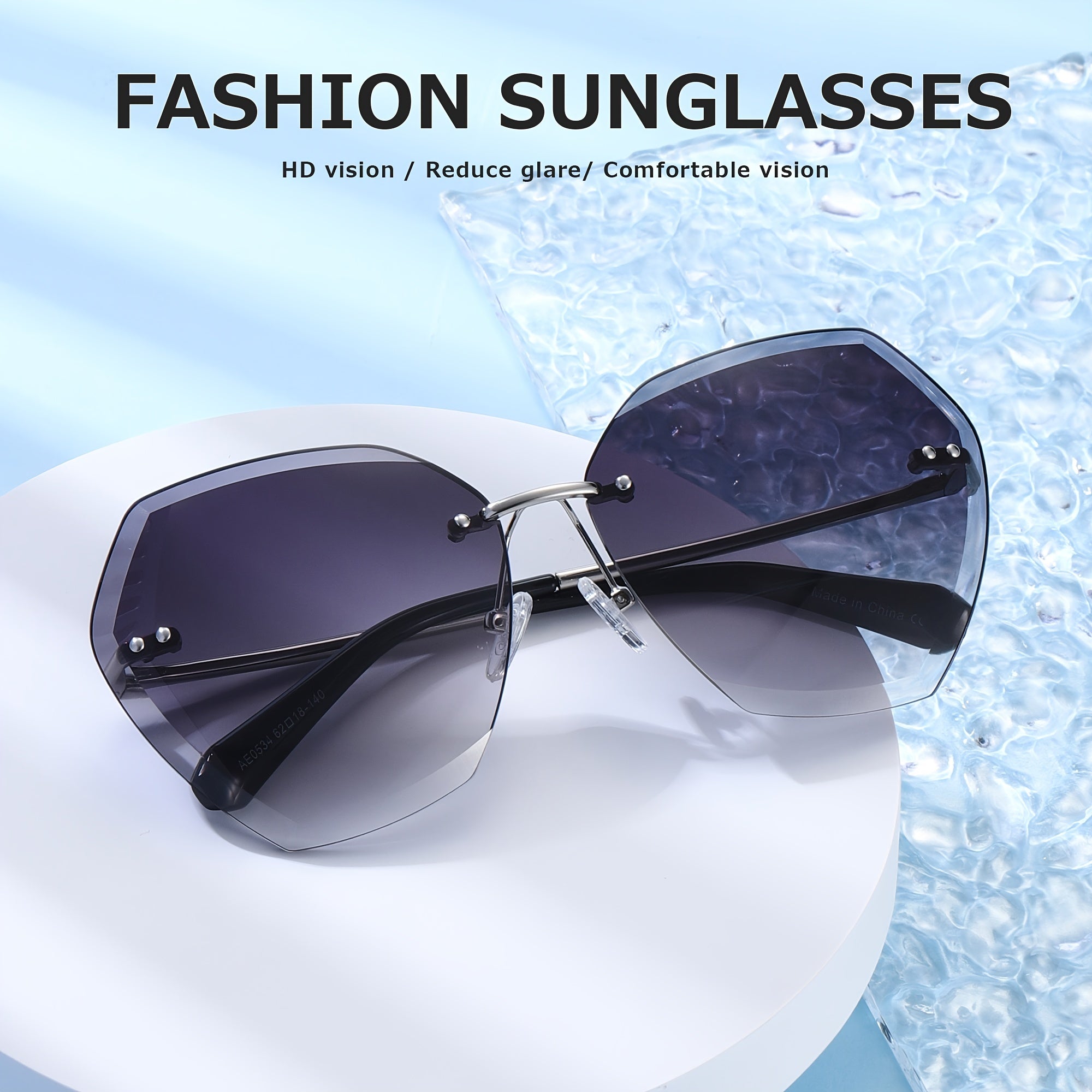 Vintage Square Sunglasses Women Stylish Rimless Oversized Sun Protection