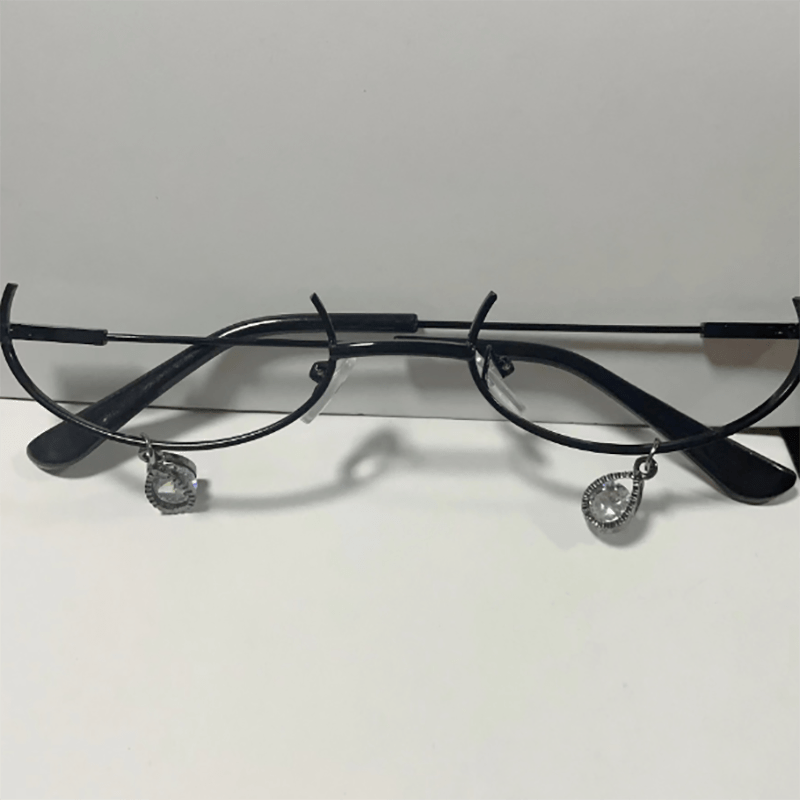 Rhinestone Decor Semi Rimless Lensless Glasses for Cosplay Party Club